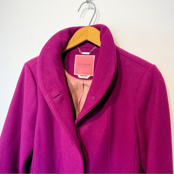 COPY - 09. NWOT KATE SPADE Regal Fuchsia Wool Stand Up Collar Peacoat - Picture 2 of 16